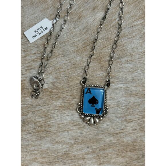 Native American SW Sterling Silver Ace Spades Card Necklace Gamble Texas Holdem - Picture 8 of 11